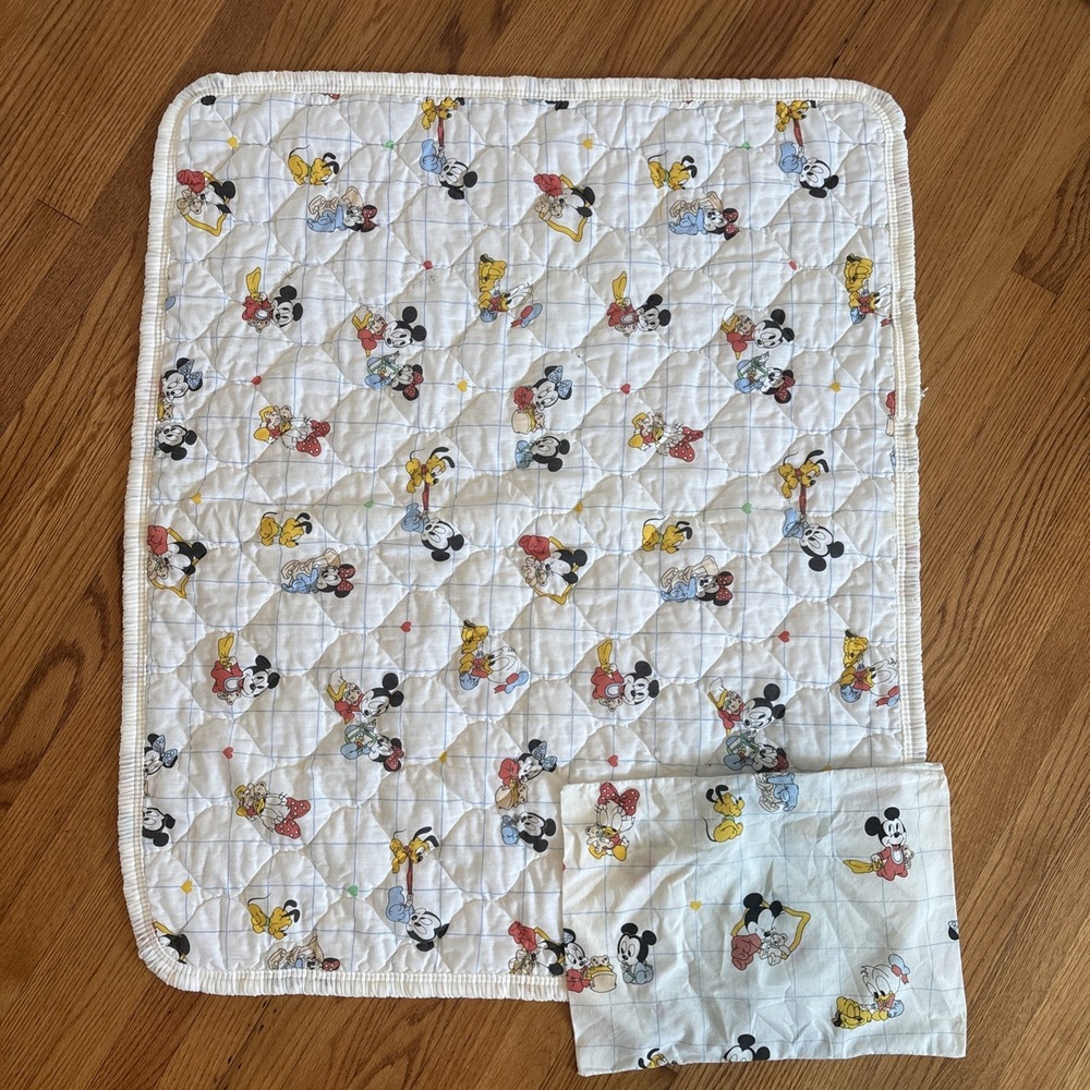 Vintage Disney Baby Mickey Minnie Mouse Friends Crib Quilt Blanket Pillow Case